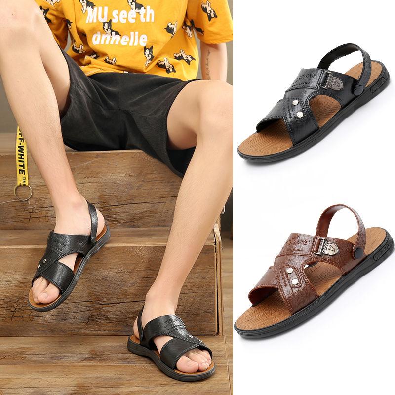 Sandals Men's Waterproof Non-slip Beach Shoes Men's Dual-use Large Size Sandals and Slippers Imitation Leather