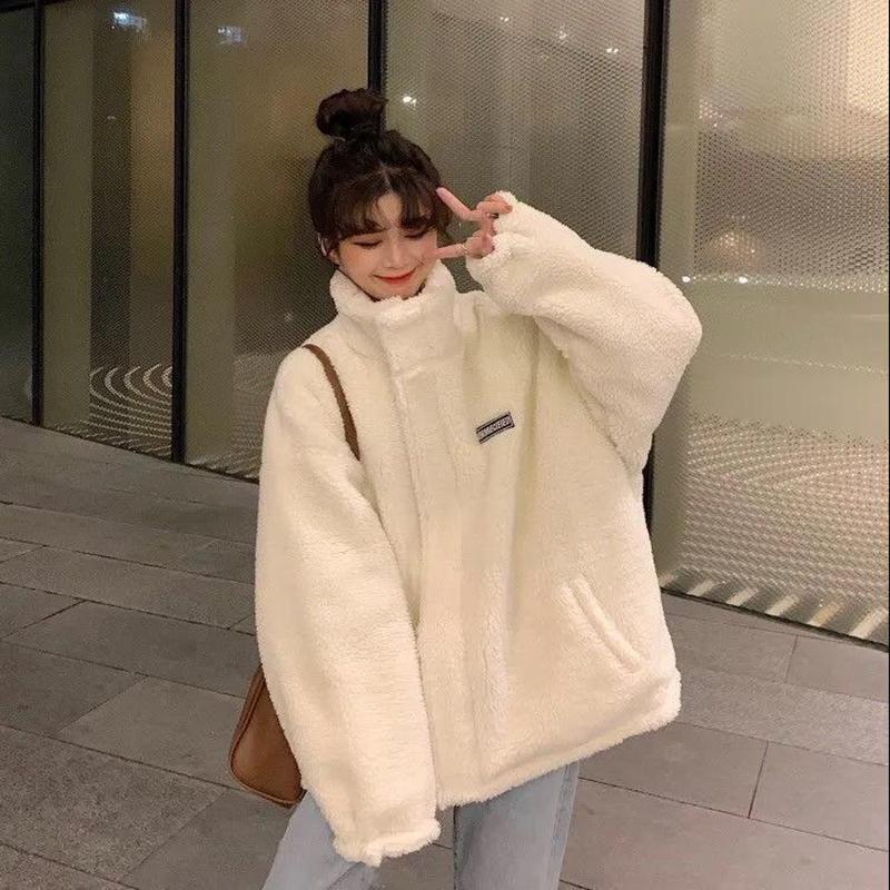Women's Autumn and Winter All-match Plus Velvet Thick Coat Imitation Lamb Plush Loose Coat Women's Warm Plus Velvet Top