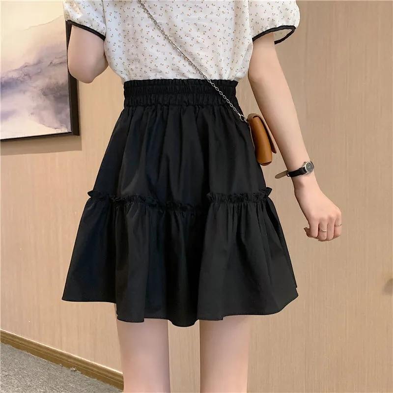 Fungus Edge Skirt Women's Summer Elastic Waist Cover Crotch A-line Short Skirt All-match Beach Short Skirt
