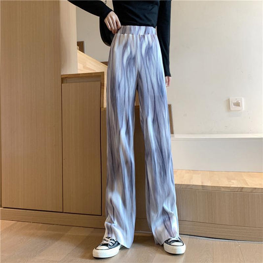 High Waist Drape Wide-leg Pants Korean Casual Pants Women's Ink Dyed Pleated Loose and Thin Mopping Trousers