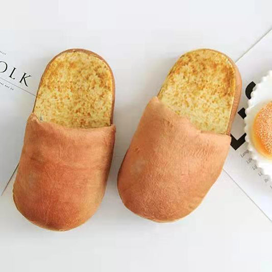 Autumn and Winter Pure Cotton Slippers Simulation Toast Bread Design Flat Shoes Indoor Warm Fur Shoes Leisure and Entertainment