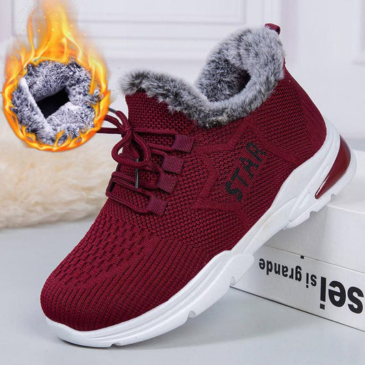 Winter Plus Flannel Shoes Ladies Cotton Shoes Middle-aged and Elderly Thickened Warm Sports Shoes Flat-bottomed Non-slip Cotton Boots