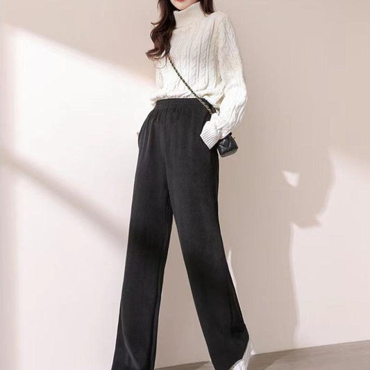 Wide Leg Pants Women's Autumn and Winter Plus Velvet Thickening New Style Drape High Waist Loose and Thin Mopping Straight Casual Long Pants Women