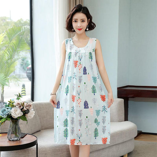 Cotton Silk Sleeveless Sling Dress Women's Summer Wear Loose Casual Printed Dress Fabric Soft Sweat-absorbent and Breathable