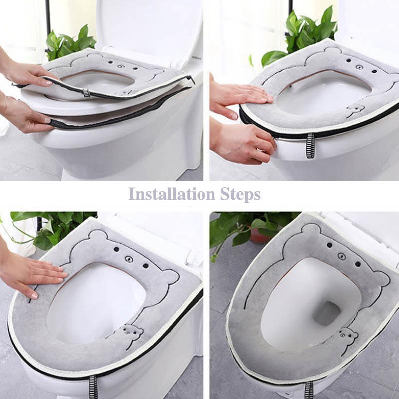 2-pack Household Toilet Seat Cushion Zipper Type Four Seasons Universal Waterproof Toilet Seat Cartoon Cute Toilet Cover Thick and Washable