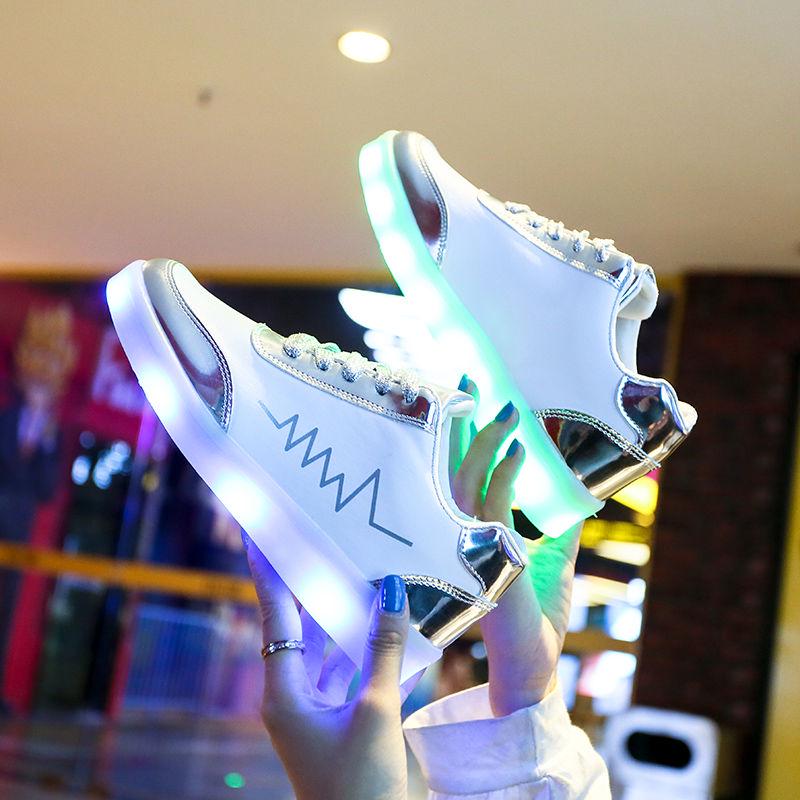 Men and Women Sneakers Rechargeable Colorful Luminous Shoes Casual Sports Shoes Couples White Shoes Waterproof Fluorescent Luminous Shoes Unisex