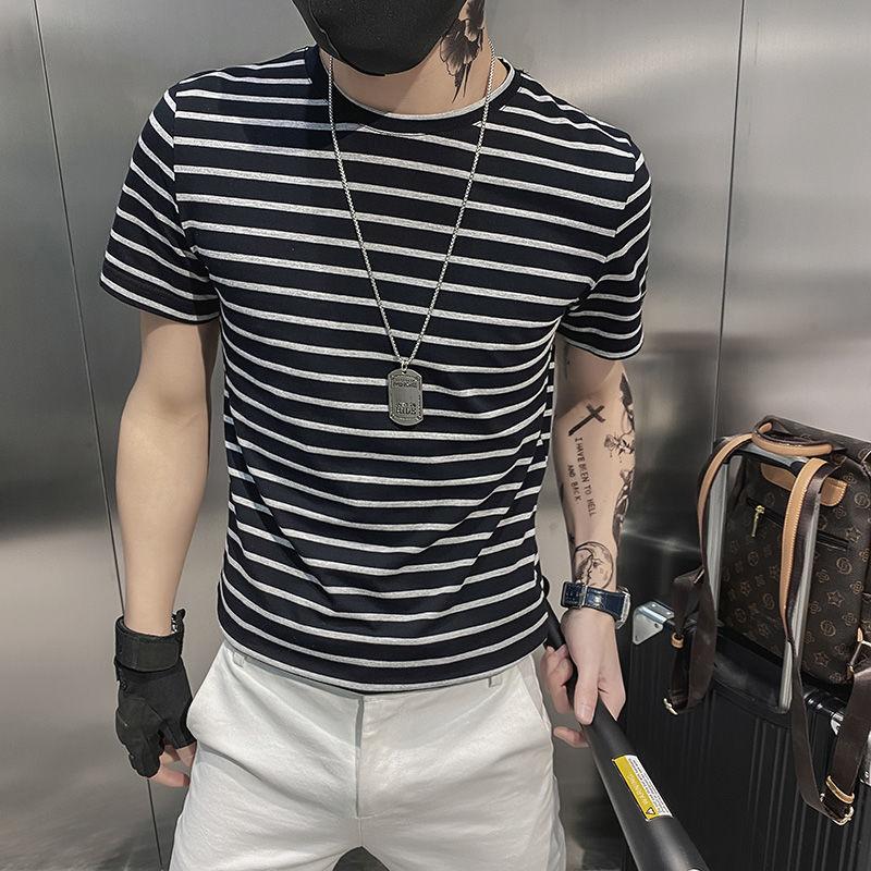 Striped T-shirt Men's Short Sleeve New Round Neck Slim Simple All-match Top T-shirt