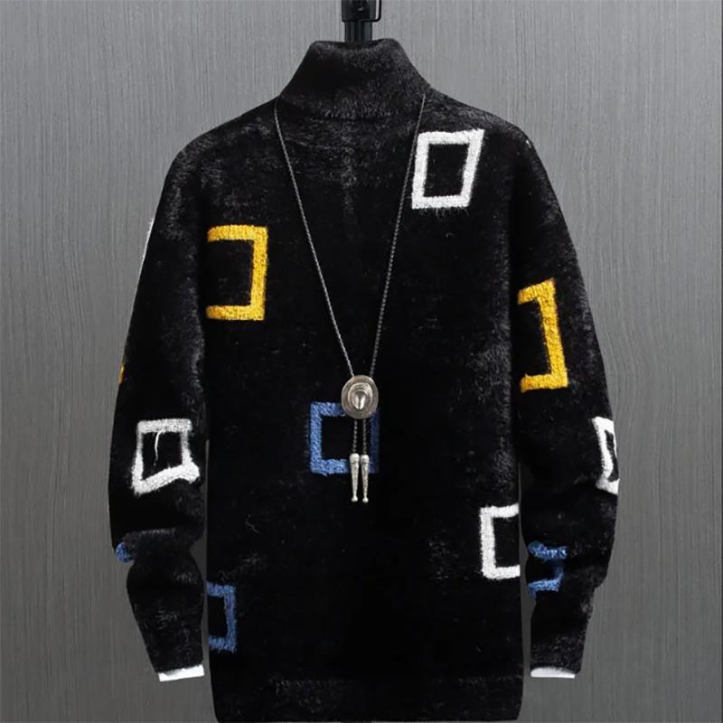 Thick Mink Velvet Turtleneck Sweater Men Winter Korean Loose Knit Sweater Trendy Men's Sweatshirts