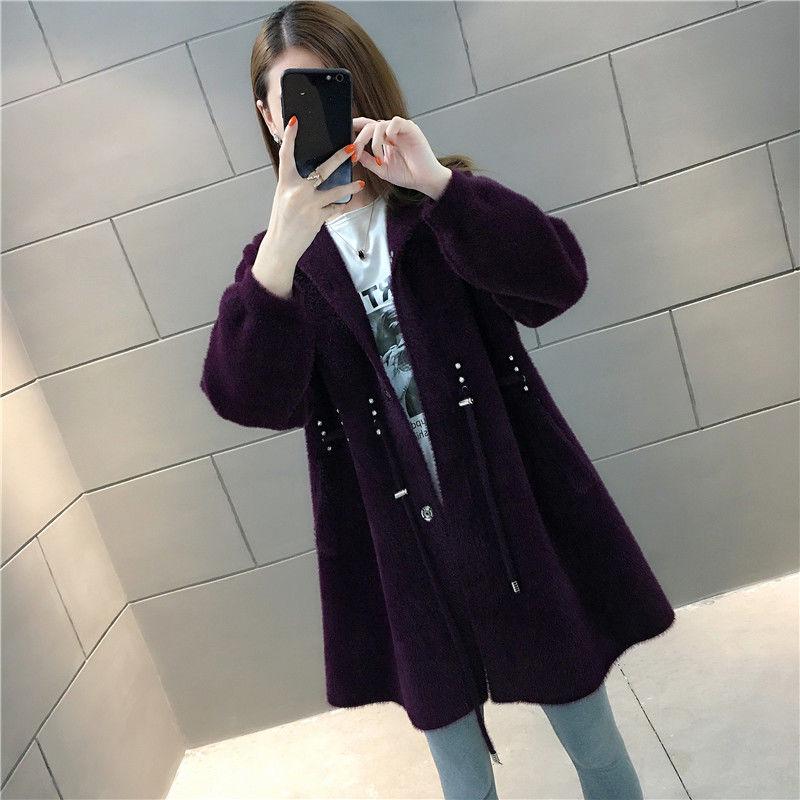 Autumn and Winter Long-sleeved Cardigan Jacket Mid-length Style Hooded Loose Sweater