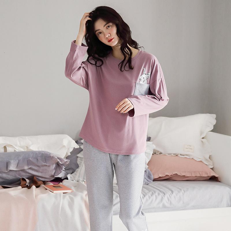 Women's Pajamas Suit Autumn Winter Pyjamas Set Long Sleeve Sleepwear Loose Casual Home Wear Pullover Cute Nightwear Tops and Pants Sets Round Neck