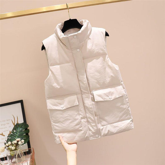 Autumn and Winter Loose Plus Size Vest Short Stand Collar Casual Jacket Fashion Simple Women's Down Cotton Vest