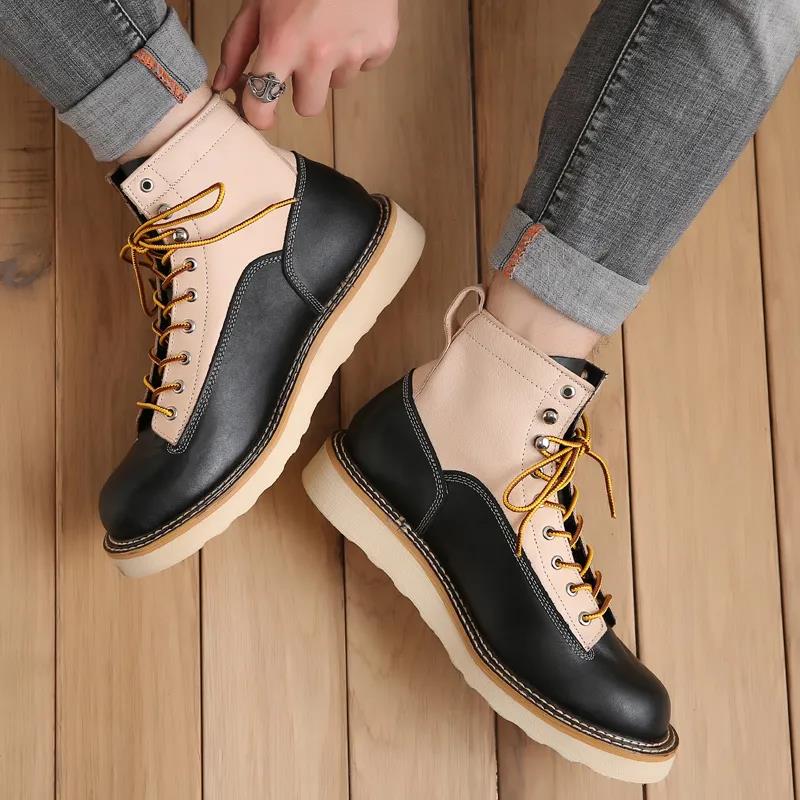 Handmade Leather Men's Martin Boots Retro Leather Shoes Tooling Martin Boots Large Size Outdoor Casual Snow Boots