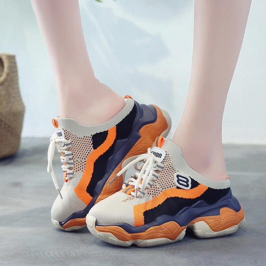 Roman Breathable Chunky Sneakers Women Summer Mesh Slip-on Woman Casual Sneakers Thick Sole Women Shoes