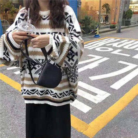 Autumn and Winter Long-sleeved Loose Jacket Fashion Korean Pullover Coat Round Neck Casual Female Student Sweater