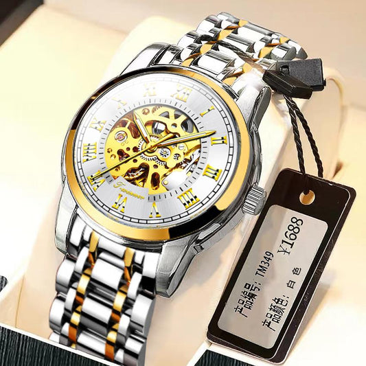 Men Full-automatic Mechanical Watch Tourbillon Business Stainless Steel Man Calendar Watches