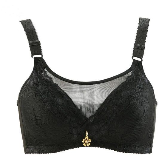 Large Size Non-wireless Underwear Sexy Lace Thin Section Gathered Adjustable Anti-glare Bra Women's Bra Metal Pendant Sexy and Cute