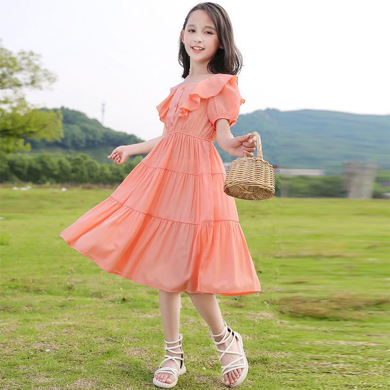 Girls' Dresses Summer Dresses Older Girls Summer Children's Ruffle Skirts Little Girls' Solid Color Skirts