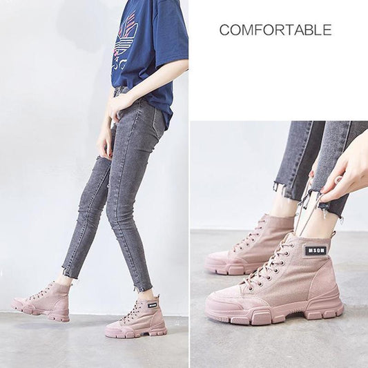 Summer Breathable British Style Female Martin Boots All-match Student High-top Canvas Short Boots