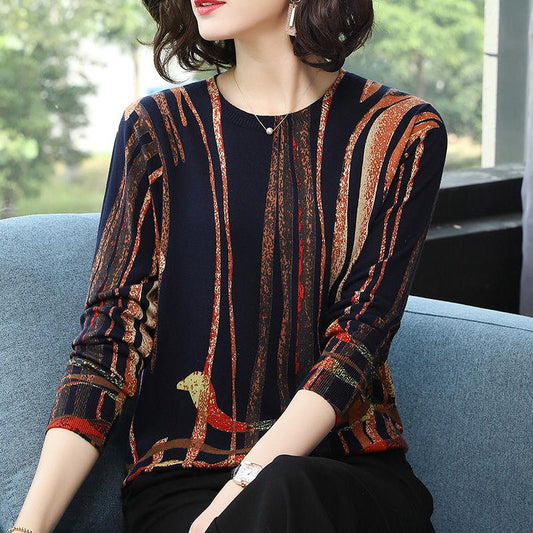 Spring Autumn Winter Women Plus Size Striped Wool Sweater OL Style Slim Thickening Warm Bottoming Knitted Sweater