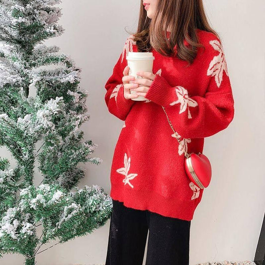 Autumn and Winter Knitted Jacquard Pullover Sweater Thickened Round Neck Loose Sweater