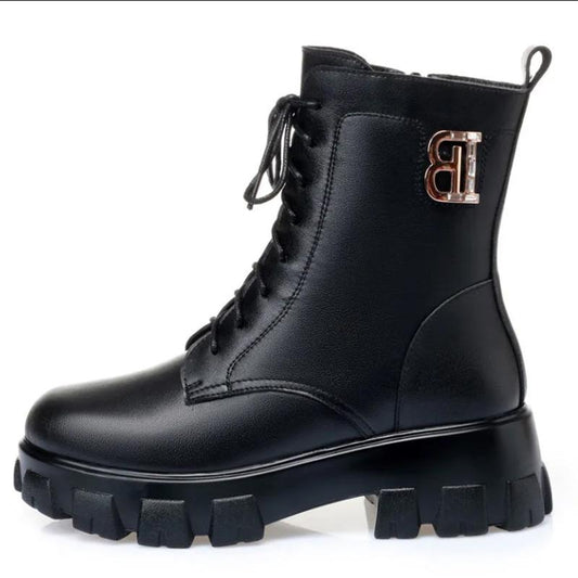 Girls Winter Snow Boots Knight Leather White Martin Boots Thick-soled Mid-tube Boots Short Boots Large Size Flat-bottomed Cotton Boots