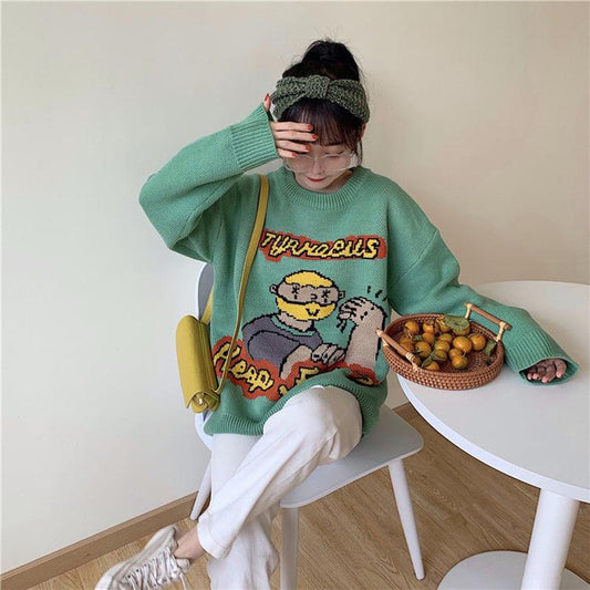 Autumn Winter Women Fashion Sweater Casual Knitting Sweater Round Neck Pullovers Loose Casual Long Sleeve Sweater