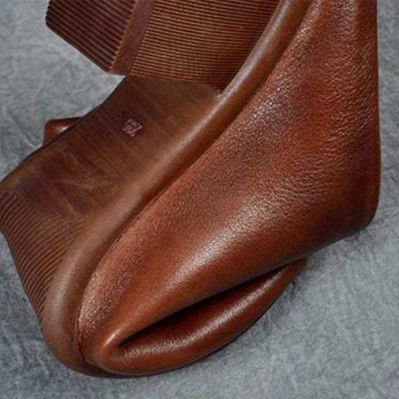 Summer Soft Leather Retro Thick Heel Outer Wear Slippers Fish Mouth Shoes Medium Heel Soft Leather Comfortable Breathable Sandals