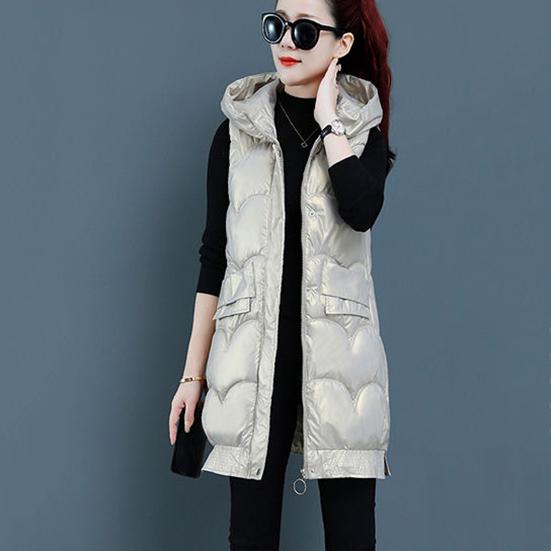 M-XXXL Women's Winter Wash Free Bright Surface Down Cotton Vest Female Warm Hooded Waistcoat Jacket Thickened Sleeveless Vest