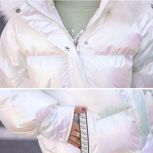 Glossy Down Padded Jacket Women Mid-length Winter Western Style Loose Padded Disposable Padded Jacket