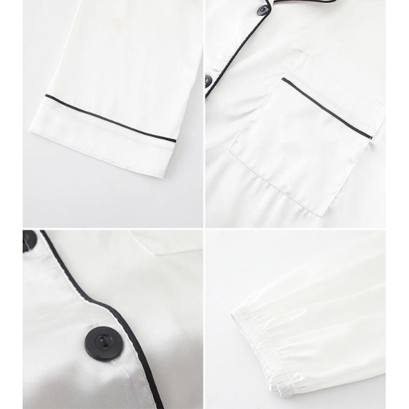 Women's Spring Summer Long-sleeved Pajamas Set Thin Cardigan Trousers Two-piece Set Solid Color Simple Ice Silk Satin Lapel Homewear Suit