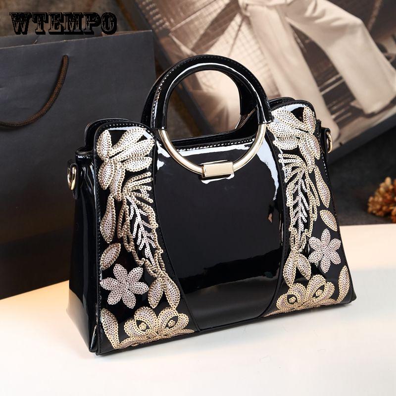 Single Shoulder Messenger Bag Female Fashion Wild Handbag Embroidered Handbags Patent Leather