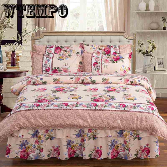 4pcs Luxury Cotton Floral Printed Quilt Cover Bedroom King/queen Size Bed Sheet+pillowcases