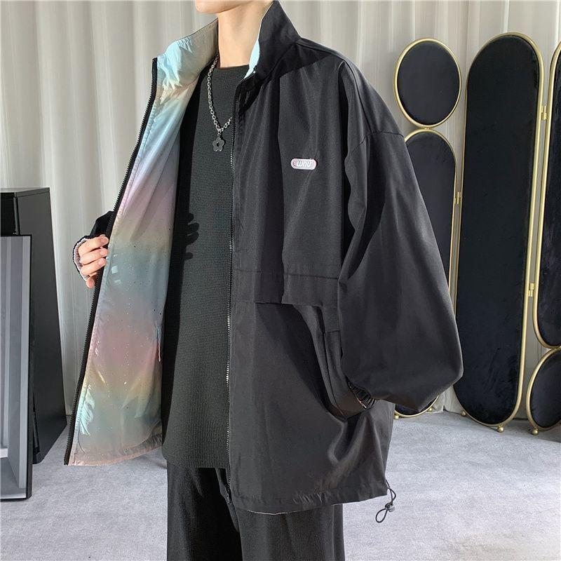 Reversible Jacket for Men and Women with Loose Top Gradient Color Casual Handsome Jacket Couple Long-sleeved Warm Simple Jacket