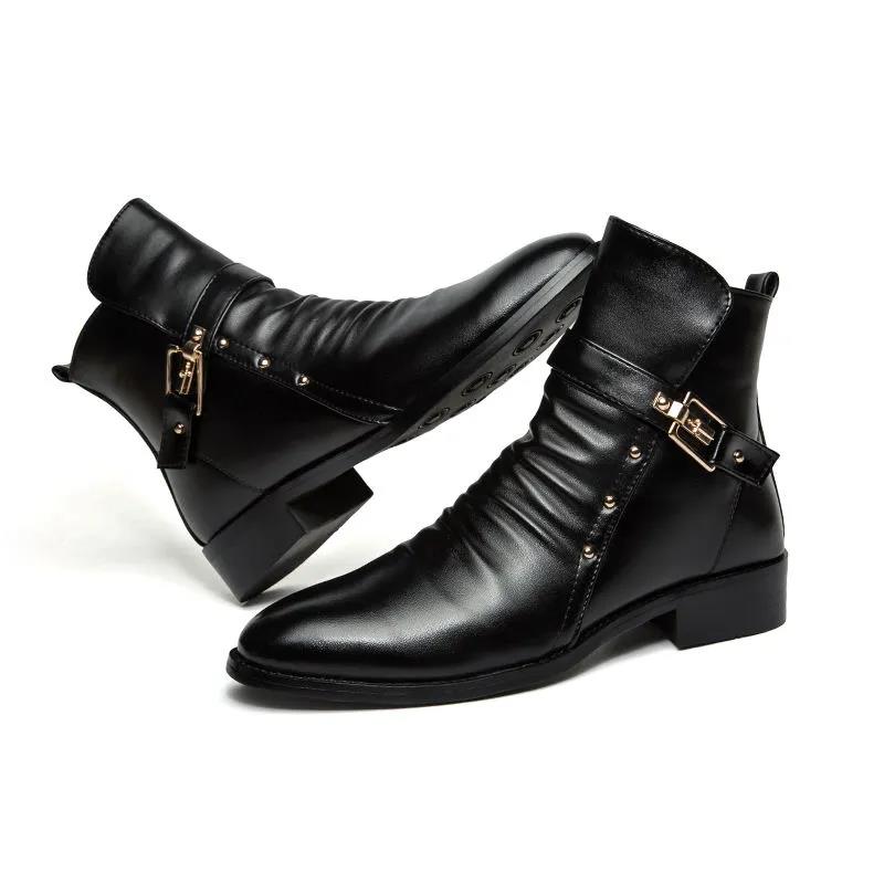 Autumn and Winter Korean Style Trendy Mid-cut Short Boots British Martin Boots Trendy Pointed Leather Boots