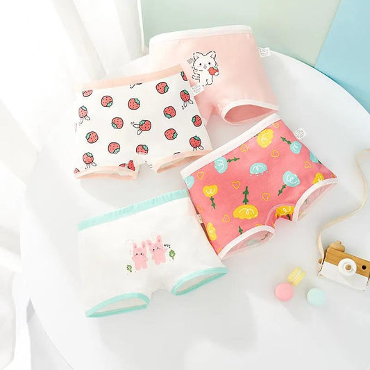 Girls Cartoon Briefs Modal Underwear Printing Panties Kids Brief Panties Soft Underpants Cute Florals Cutton Boxers
