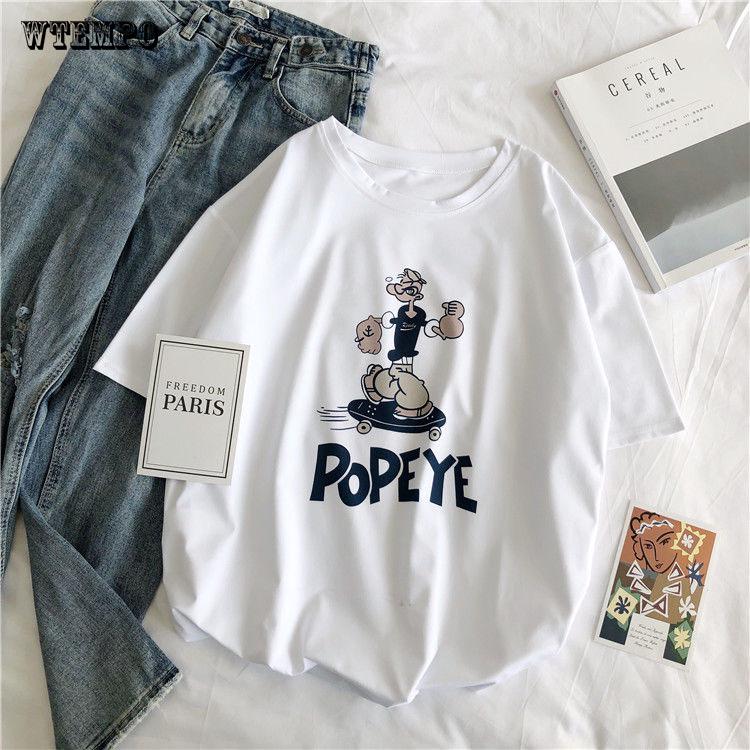 WTEMPO Harajuku tshirt cartoon Print Short Sleeve T-ShirtsWomen Loose Summer T shirt Female
