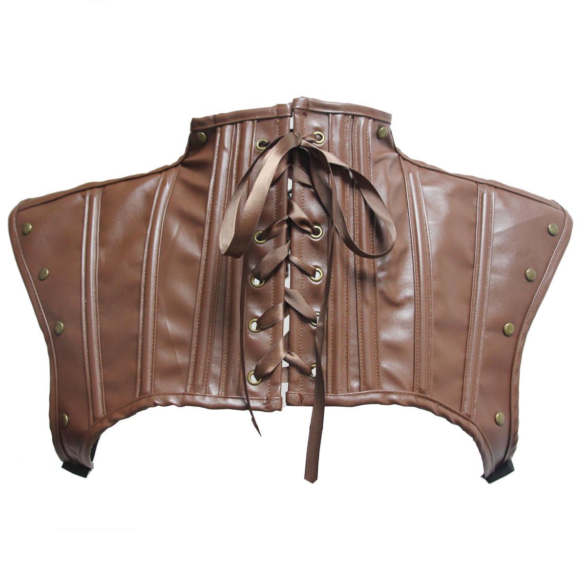 Beonlema PU Leather Halter Korset Underbust Steampunk Gothic Sexy Lace Up Corsets Top Bustier Brown