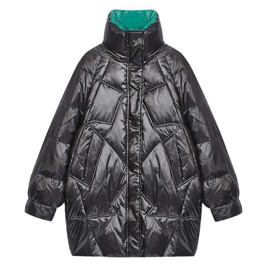Down Padded Jacket Female Students Korean Version of The Trend of Mid-length Winter Padded Jacket Loose Large Size Bright Surface