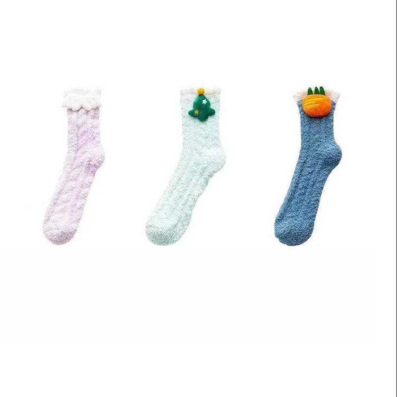 Three pairs of mink velvet socks autumn and winter plus velvet thick warm floor socks women's coral velvet home sleep socks