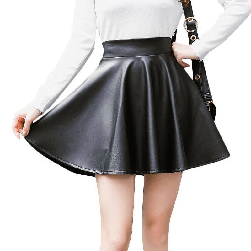 Women High Waist Pleated Short Mini Faux Leather Skirt Plus Size