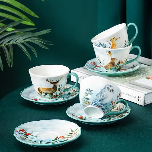 Nordic High-end Coffee Cup Net Red Coffee Cup Ins Afternoon Tea Tea Set with Spoon High Value Flower Tea Cup and Saucer Set