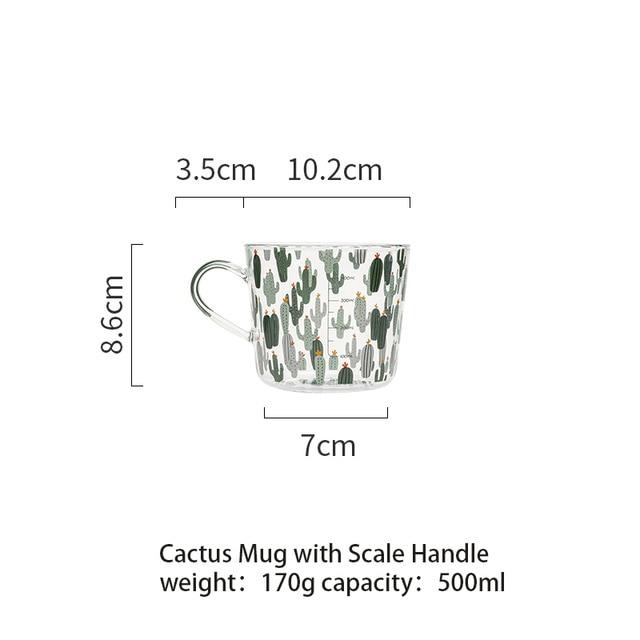 500ml Yellow Peach Cactus Glass Tea Milk Cups with Scale Coffee Mug Party Creative Drinkware Tumbler Water Cups