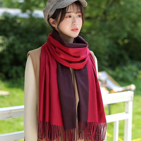 Women Solid Color Cashmere Scarves with Tassel Lady Winter Autumn Long Scarf