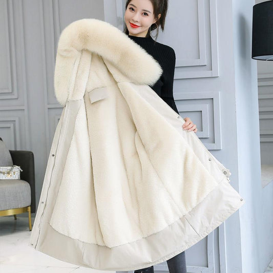 Winter Fashion Women's School Overcomes Outdoor Fur Collar Mid-length Thick Windproof and Warm Loose Down Padded Jacket