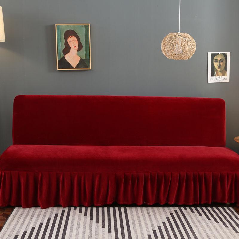 Armless Sofa Cover Inclusive Magic Sofa Cover Solid Color Folding Sofa Bed Cover with Skirt Elastic Furniture Protector Slipcover Couch Cover