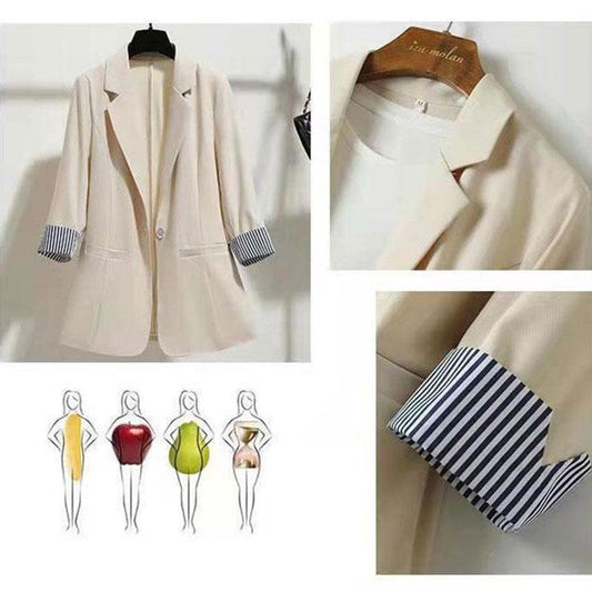 Women's Suit Jacket Slim Fit Drape Thin Three-quarter Sleeve Blazer Top Spring and Autumn White Korean Version Streetwear Design Suit