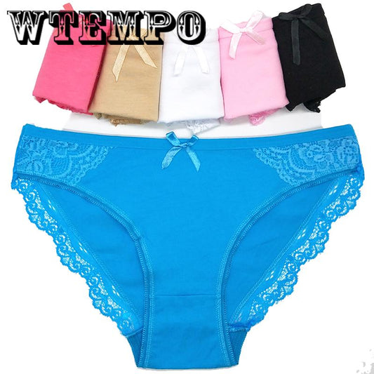 WTEMPO 6 Pcs/Lot Victoria breathable Cotton Women Girls Briefs Sexy Thong Lace set Panties