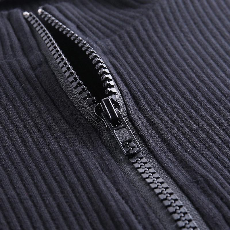 Pure Color Slim Zipper Dress Fashion Casual Sweater Autumn and Winter Women Bag Hip Skirt