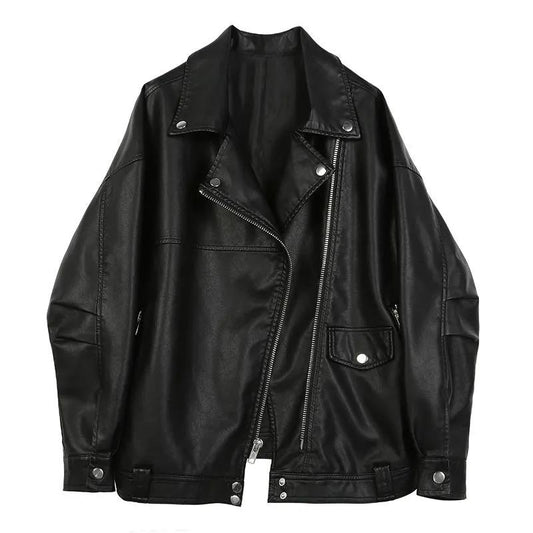 Black Leather Jacket Women's Autumn/winter 2021 New Product Leather Jacket Loose Student Motorcycle Suit