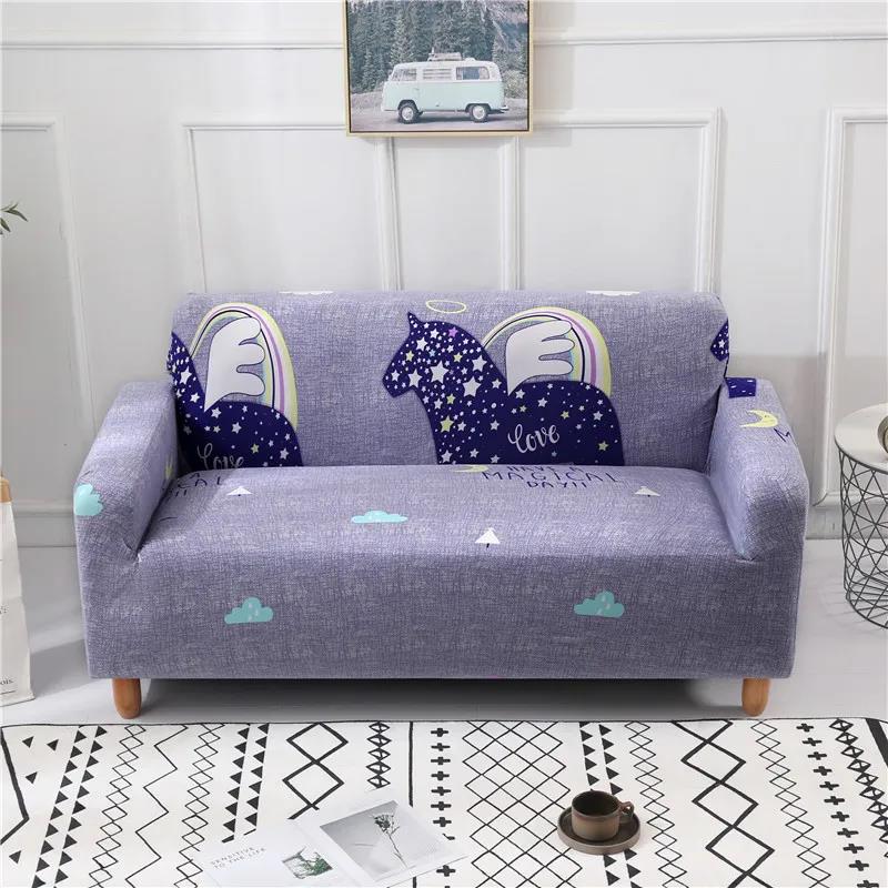 4 Seat Sofa Cover Printed Stretch All-inclusive L Shape Protector Couch Loveseat Slipcovers